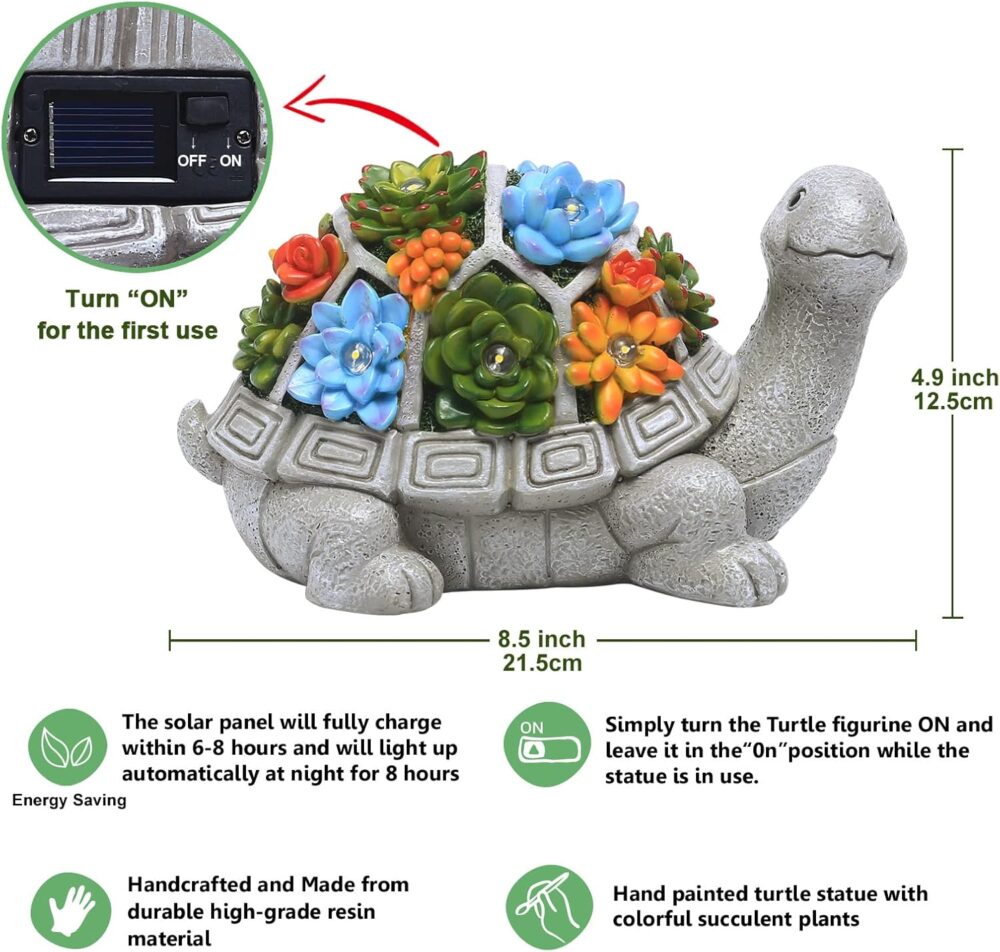 Solar Garden Turtle Statue - Image 2